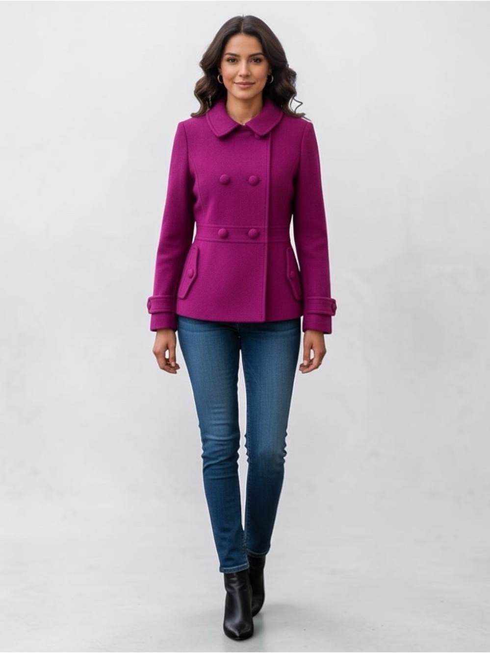 Talbots Wool Blend Peacoat Jacket Magenta Purple Peter Pan Collar Mod Retro 10p - Picture 14 of 14